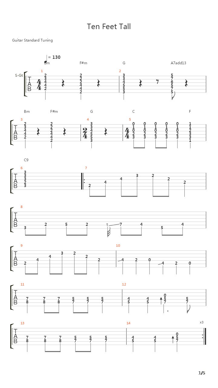 Ten Feet Tall吉他谱