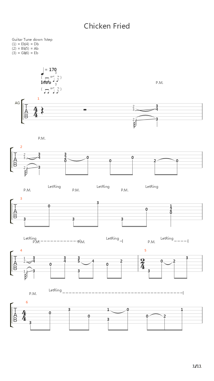 Chicken Fried吉他谱