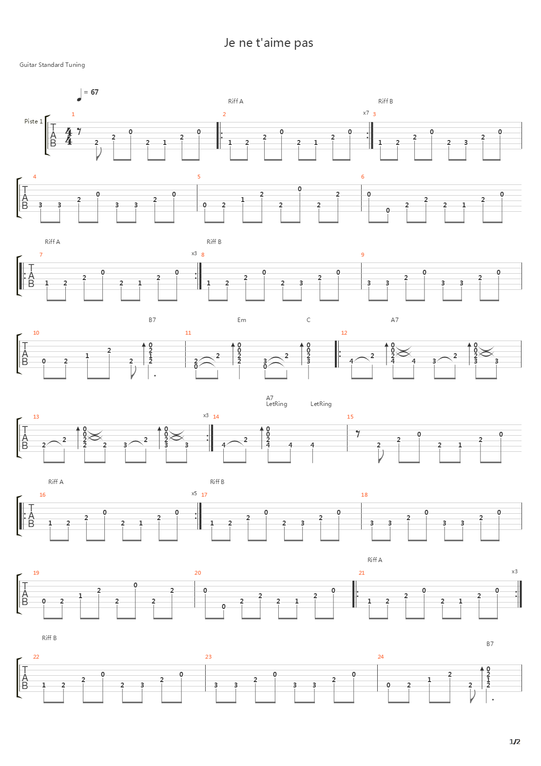 Je Ne Taime Pas吉他谱