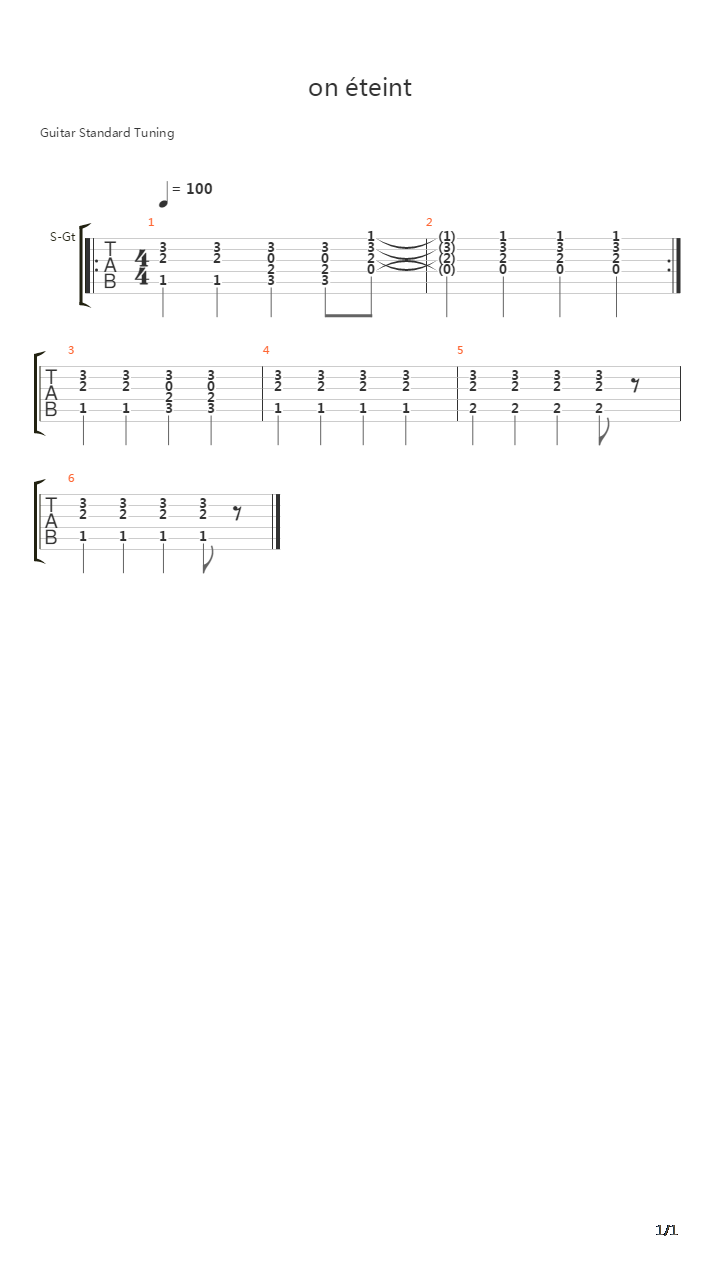 On Teint吉他谱