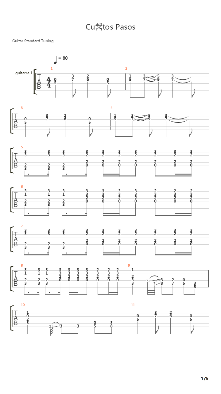 Cuantos Pasos吉他谱