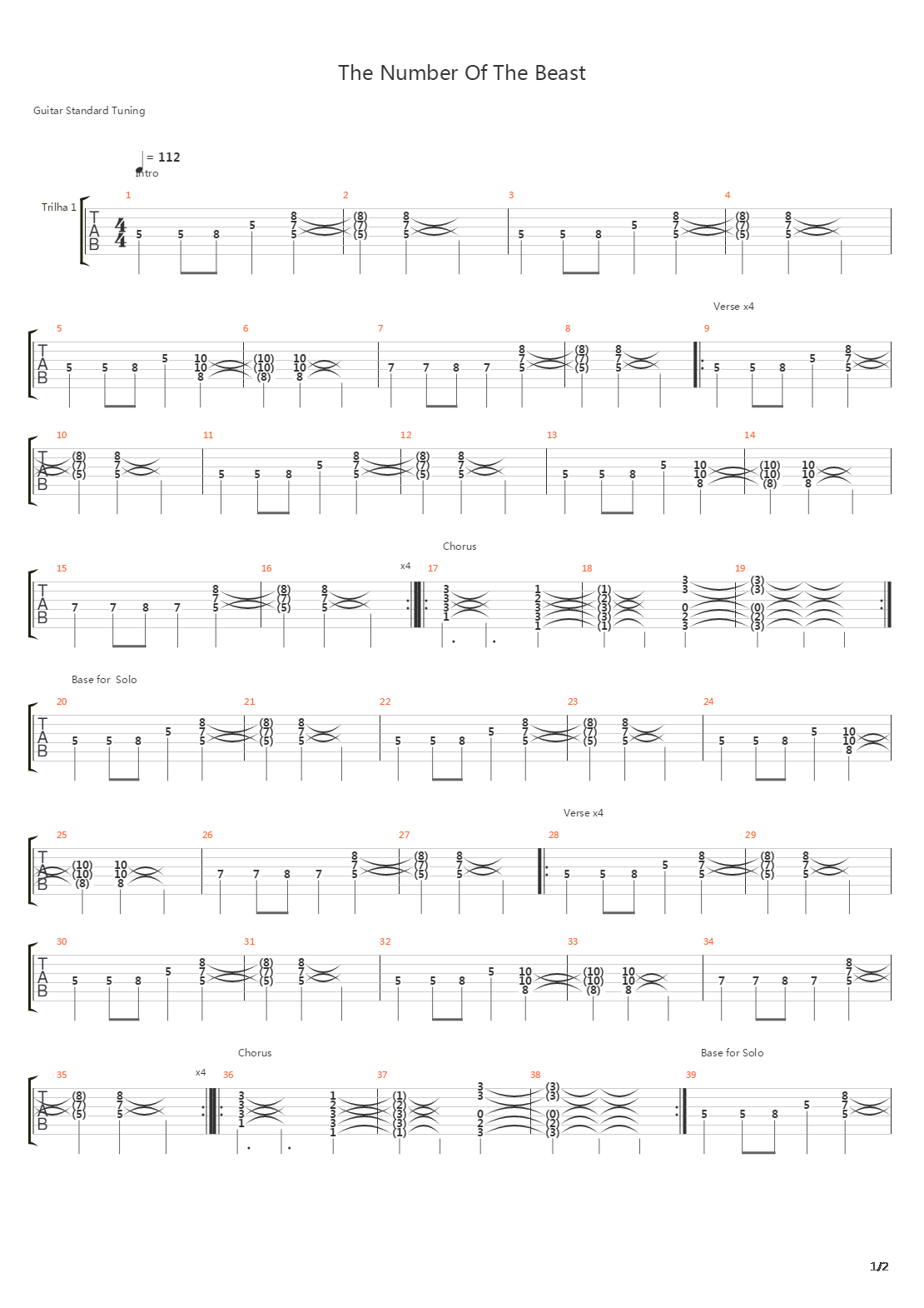 The Number Of The Beast吉他谱