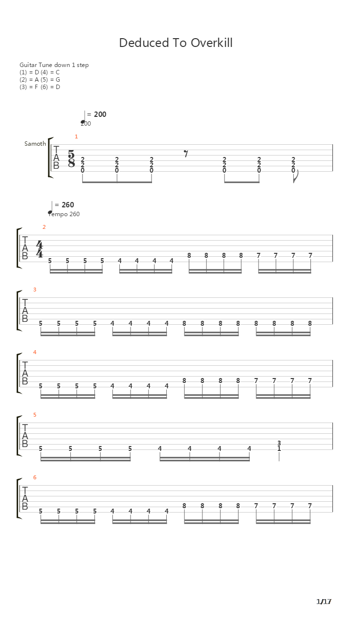 Deduced To Overkill吉他谱