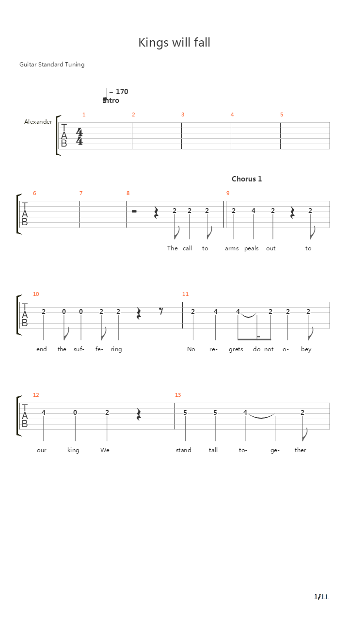 Kings will fall吉他谱
