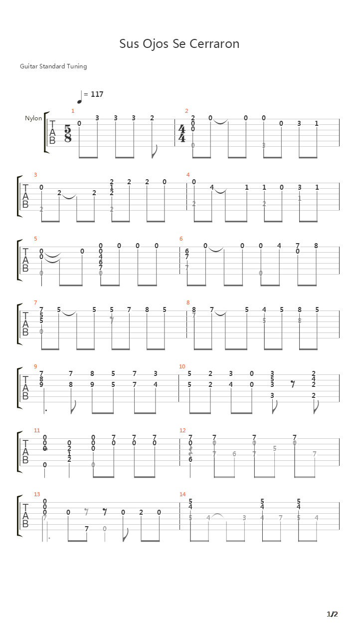 Sus Ojos Se Cerraron吉他谱