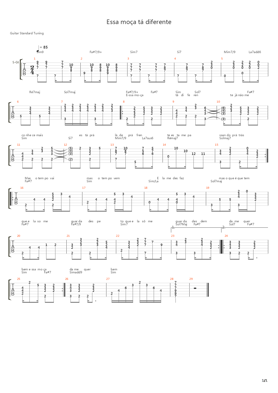 Essa Moca Ta Diferente吉他谱