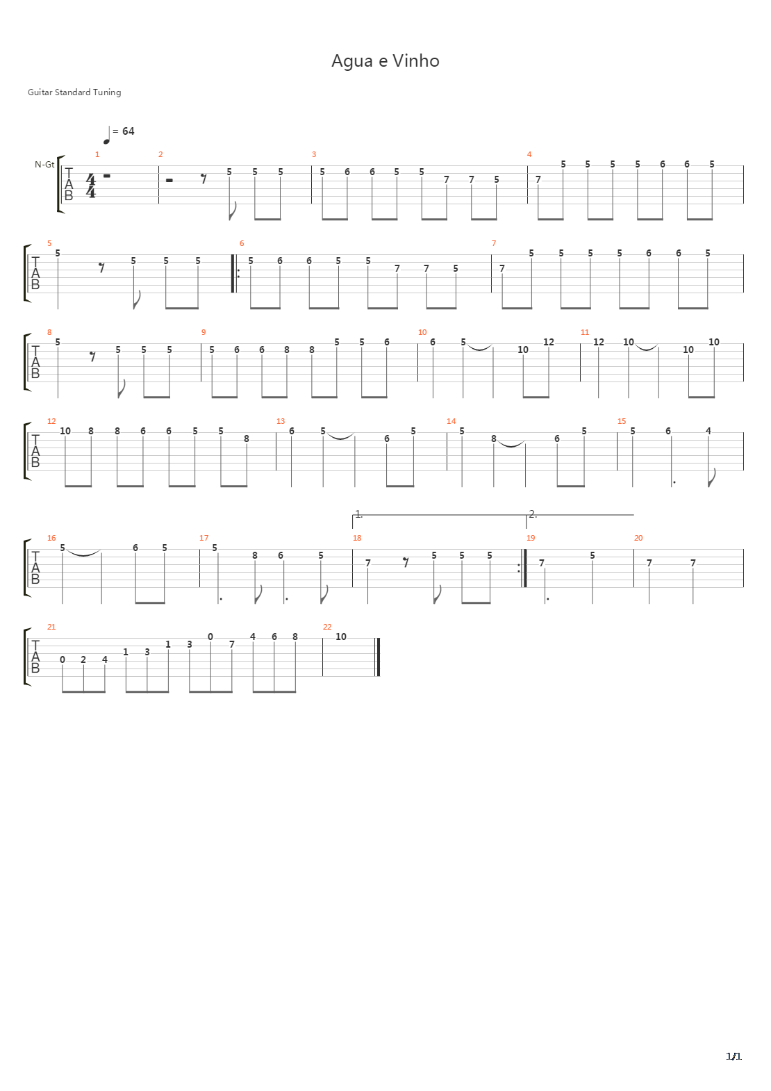 Agua e Vinho吉他谱