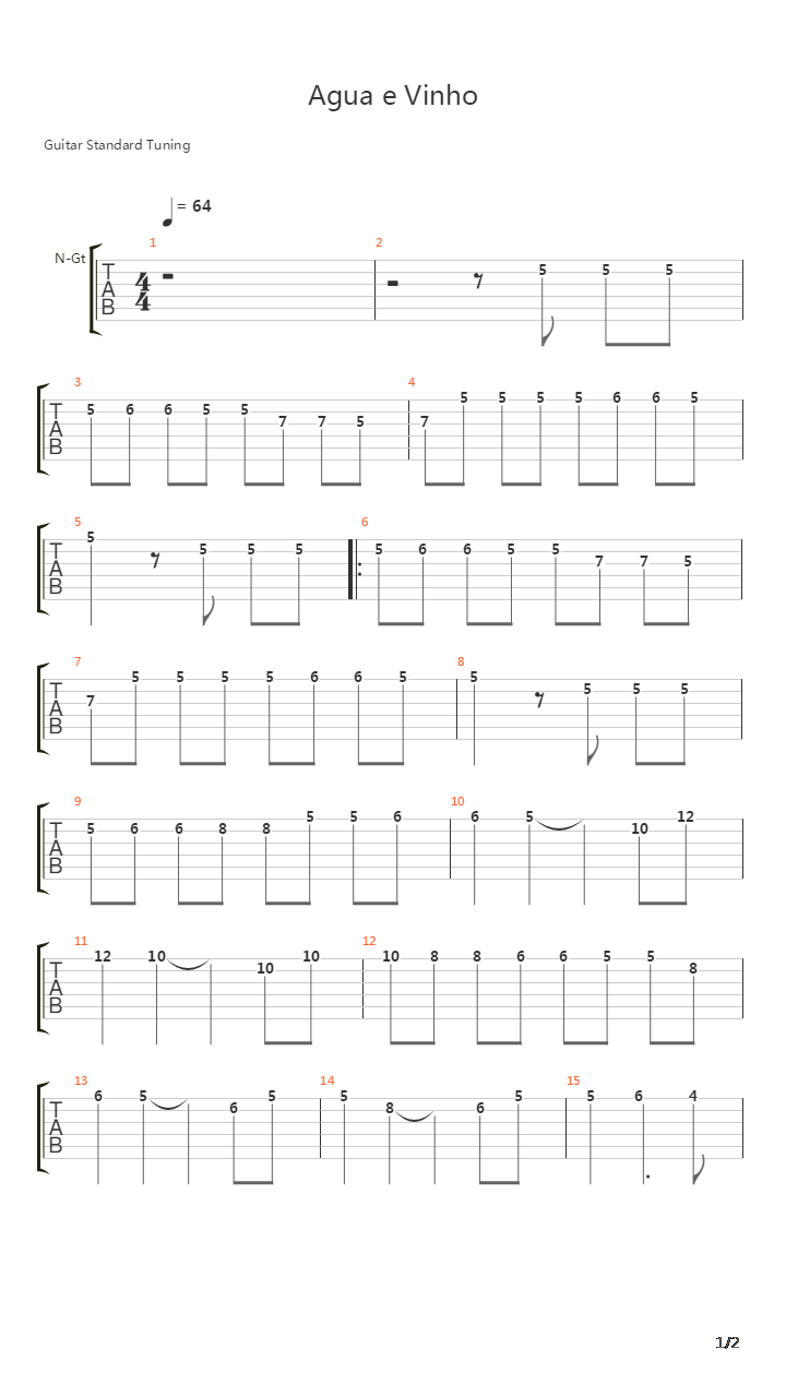 Agua e Vinho吉他谱