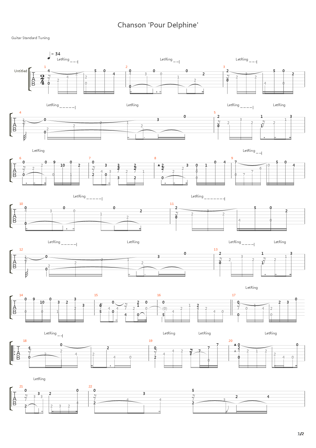 Chanson Pour Delphine吉他谱