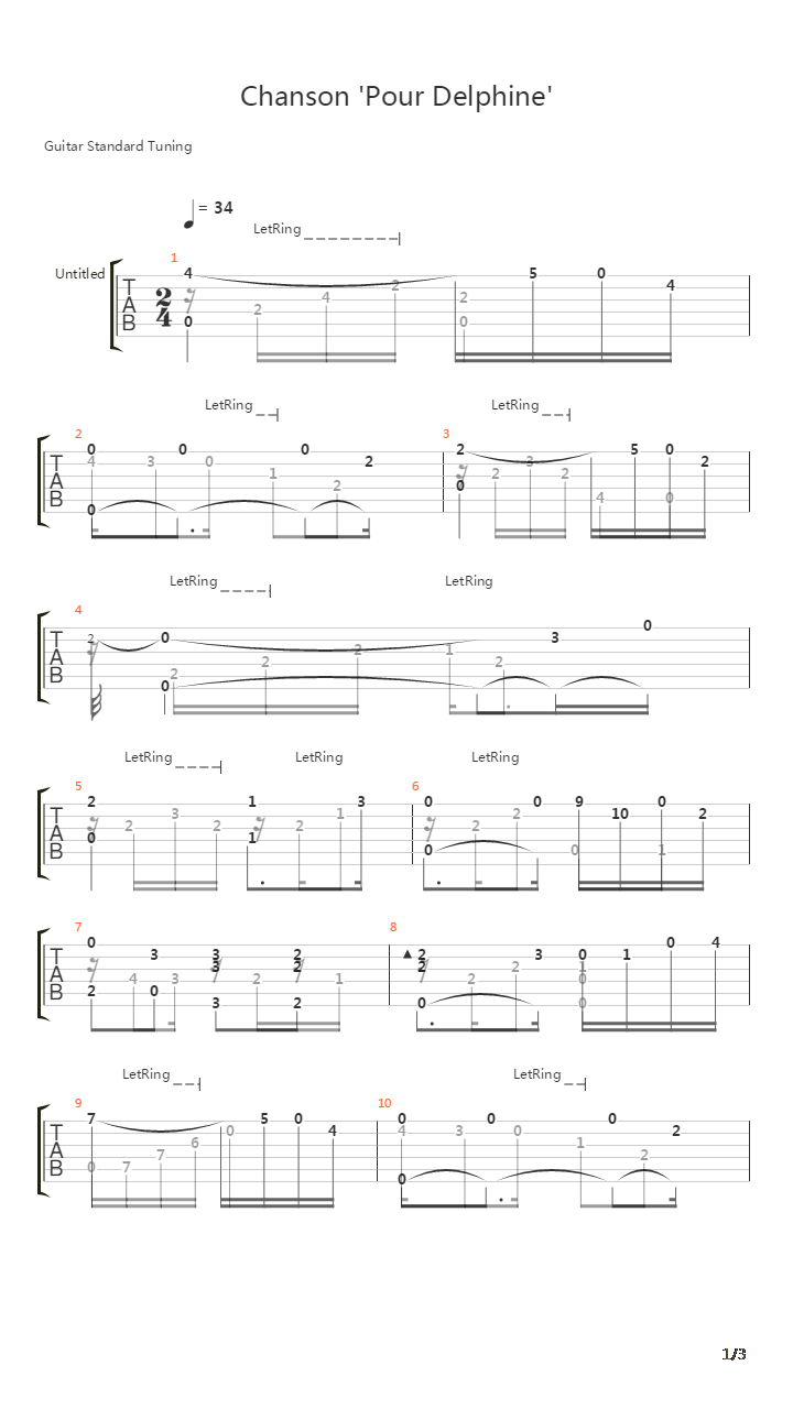 Chanson Pour Delphine吉他谱