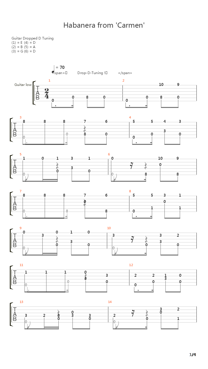 Carmen Habanera吉他谱