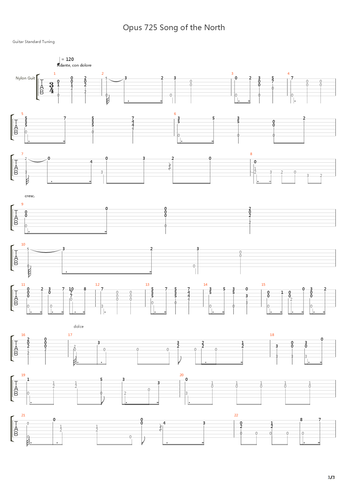 Opus 725 Song of the North吉他谱
