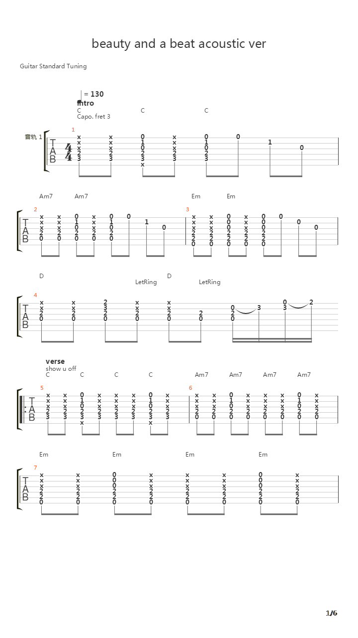 Beauty and a Beat吉他谱