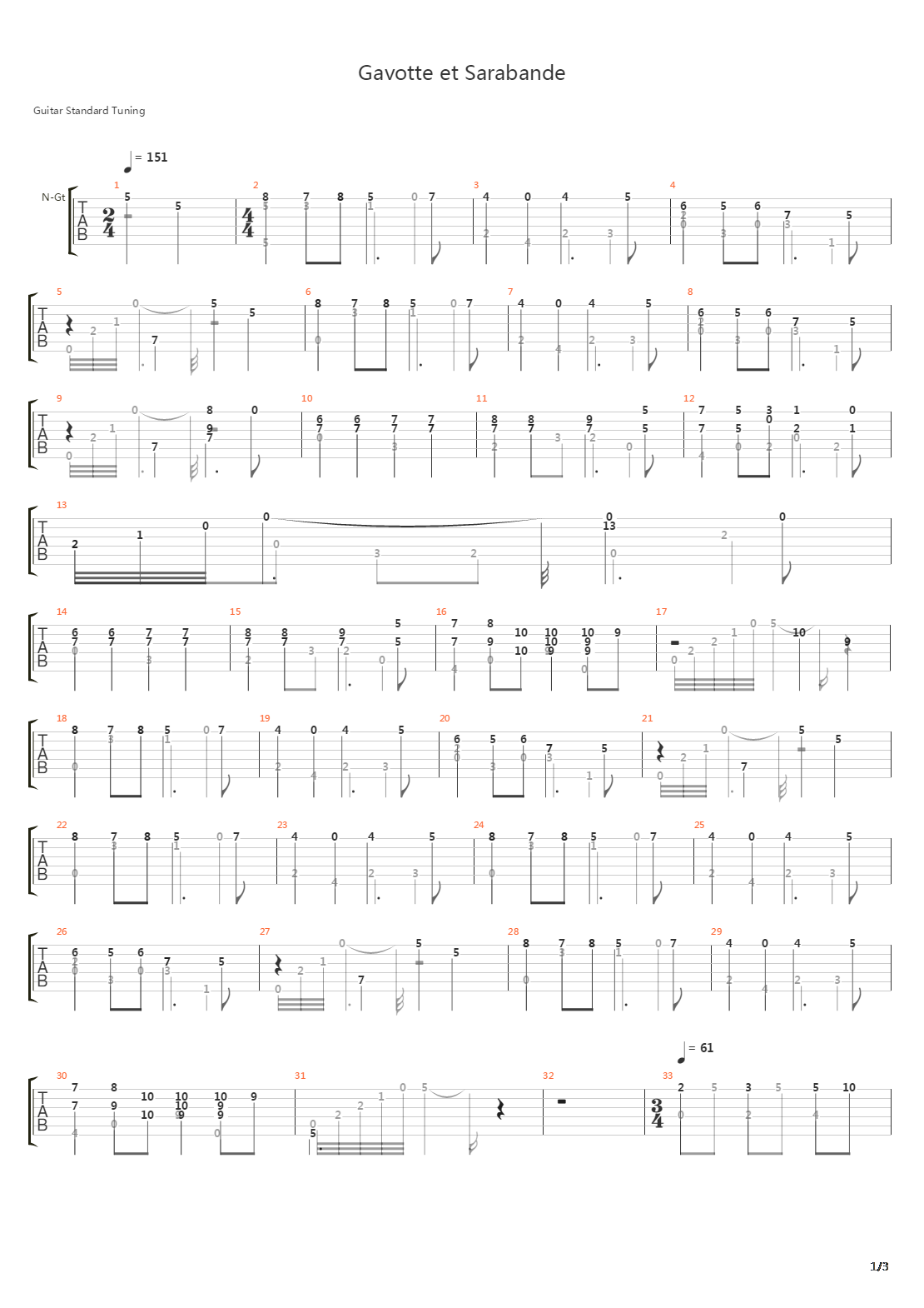 Gavotte Et Sarabande吉他谱