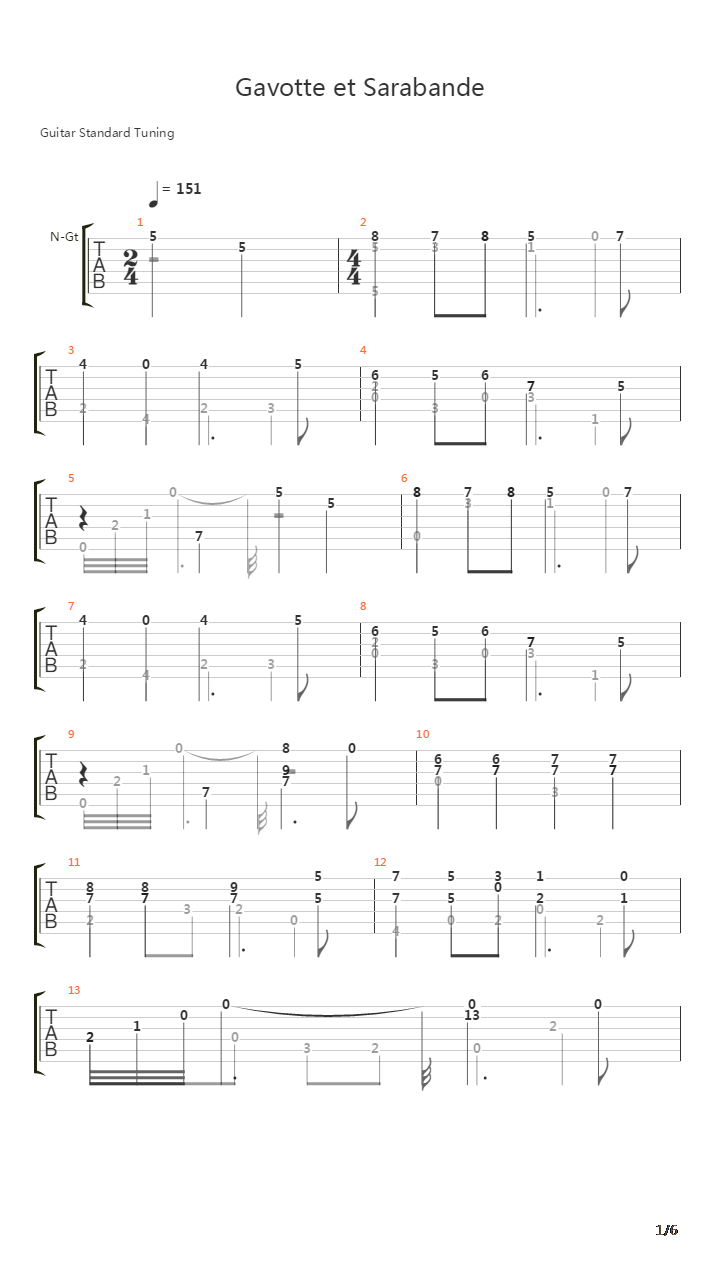 Gavotte Et Sarabande吉他谱