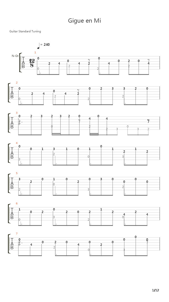 Gigue En Mi吉他谱