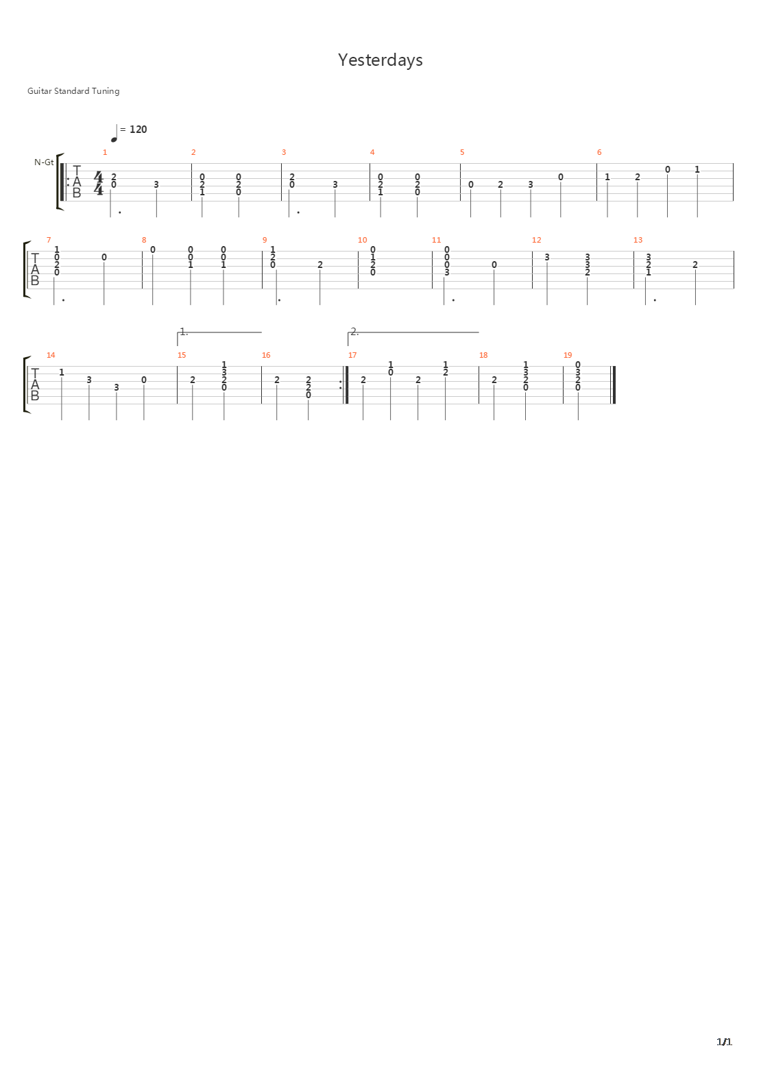 Yesterdays吉他谱