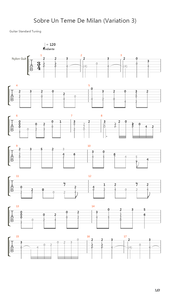 Sobre Un Teme De Milan (Variation 3)吉他谱