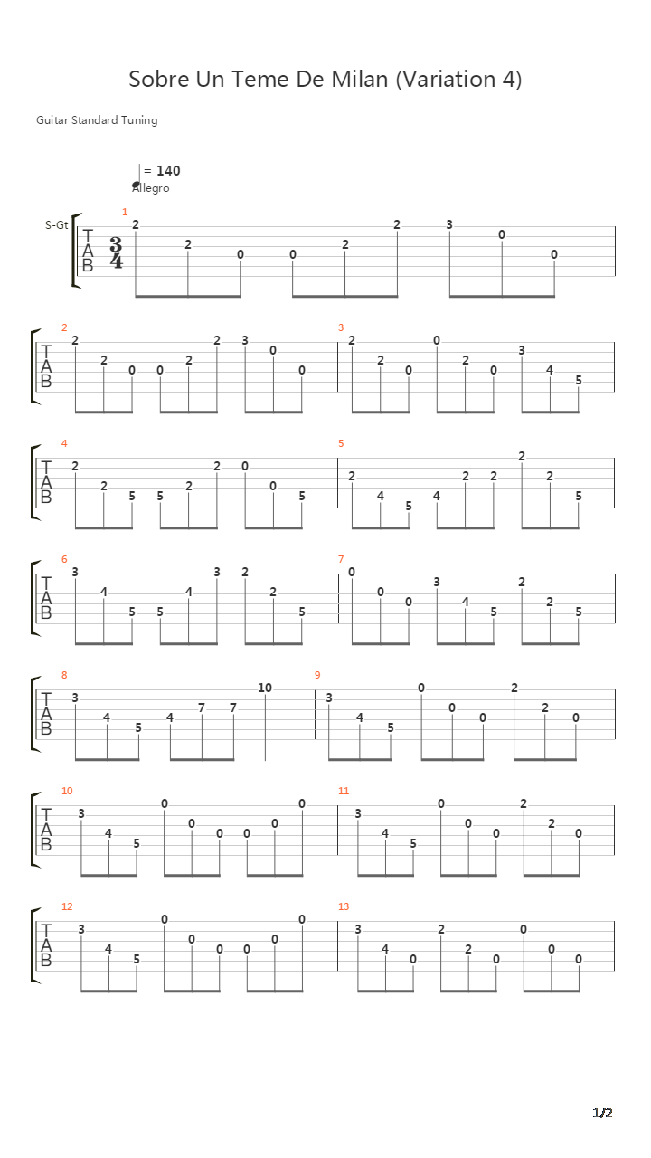 Sobre Un Teme De Milan (Variation 4)吉他谱