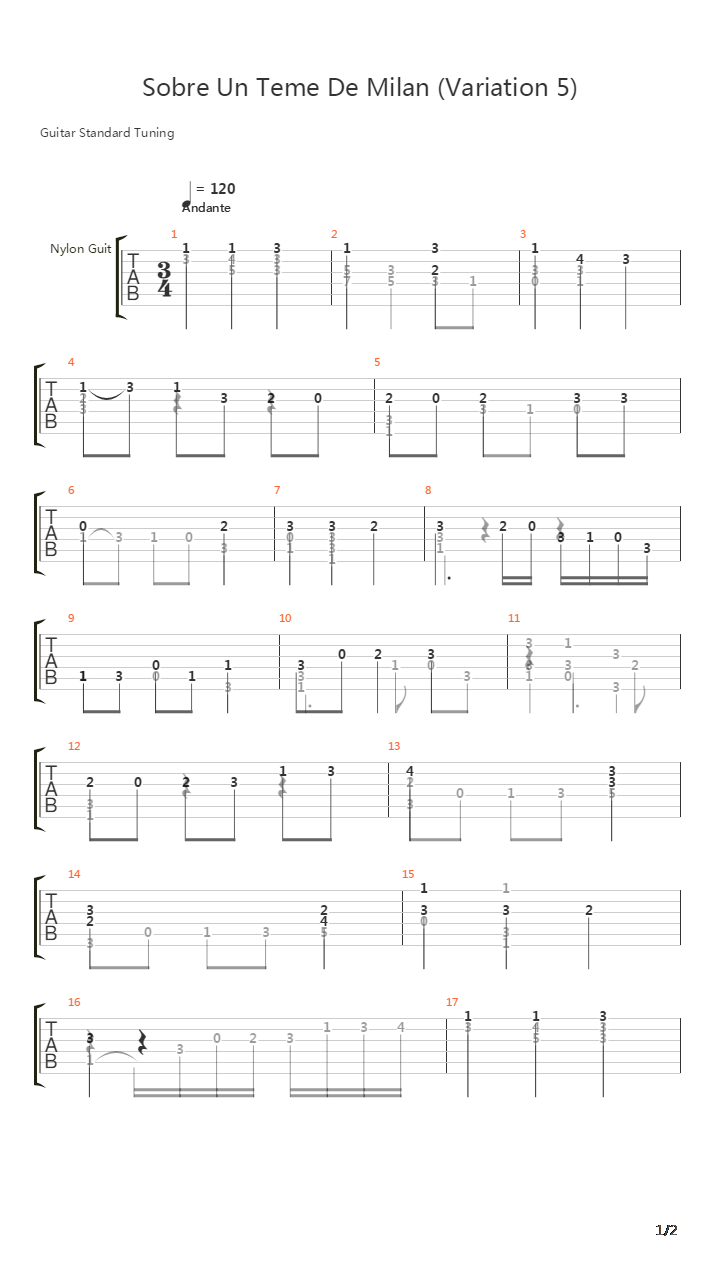 Sobre Un Teme De Milan (Variation 5)吉他谱