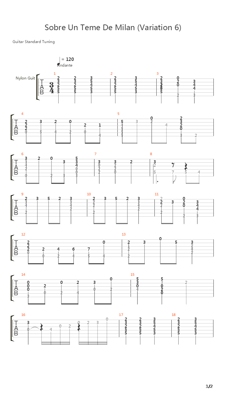 Sobre Un Teme De Milan (Variation 6)吉他谱