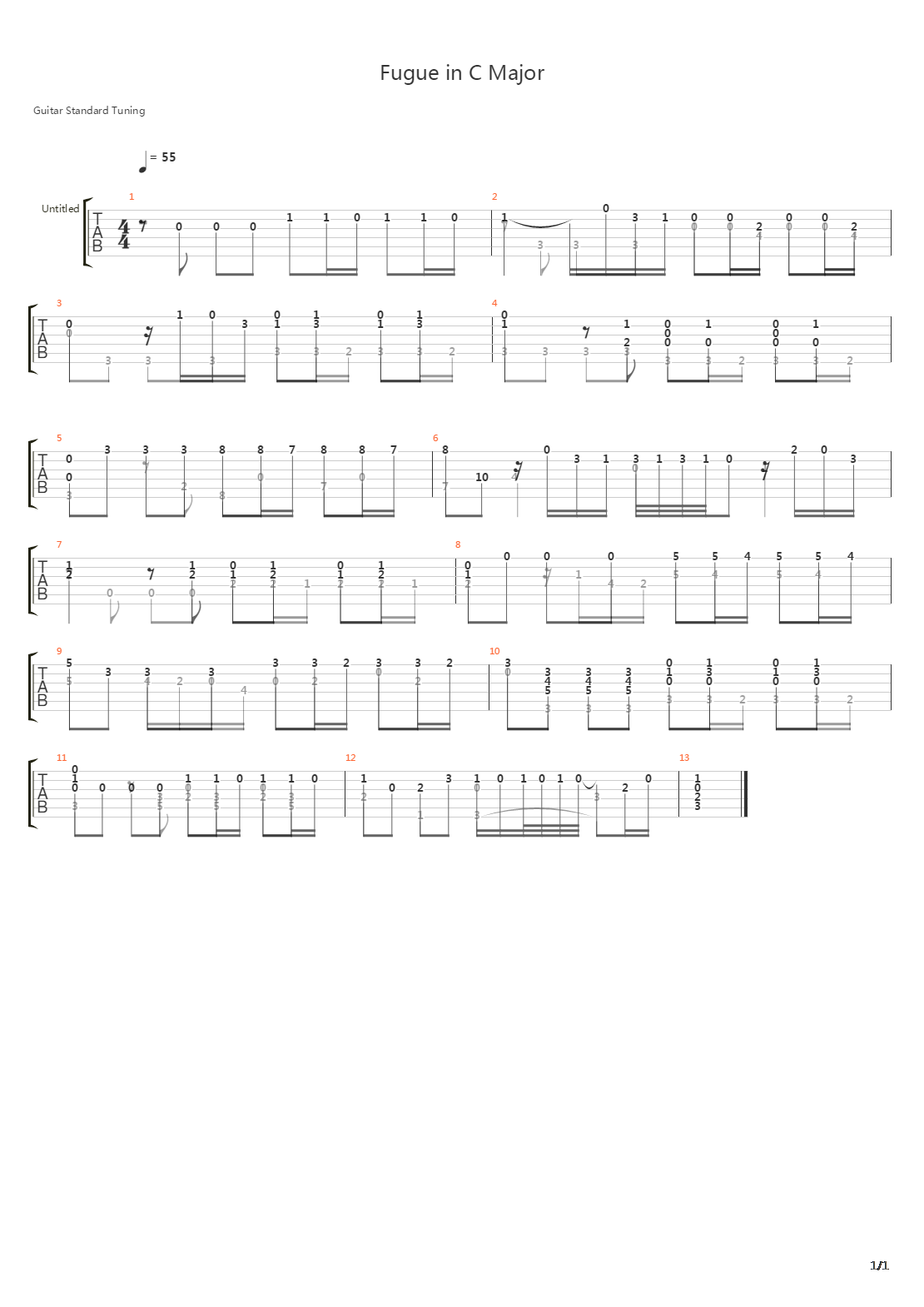 Fugue in C Major吉他谱