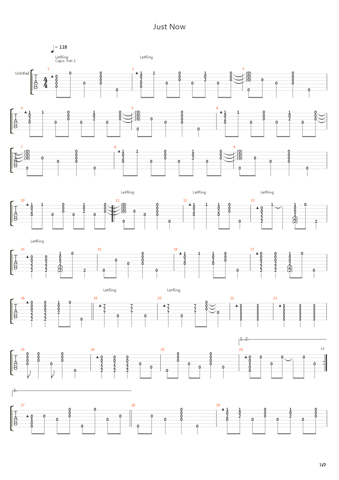 Just Now吉他谱