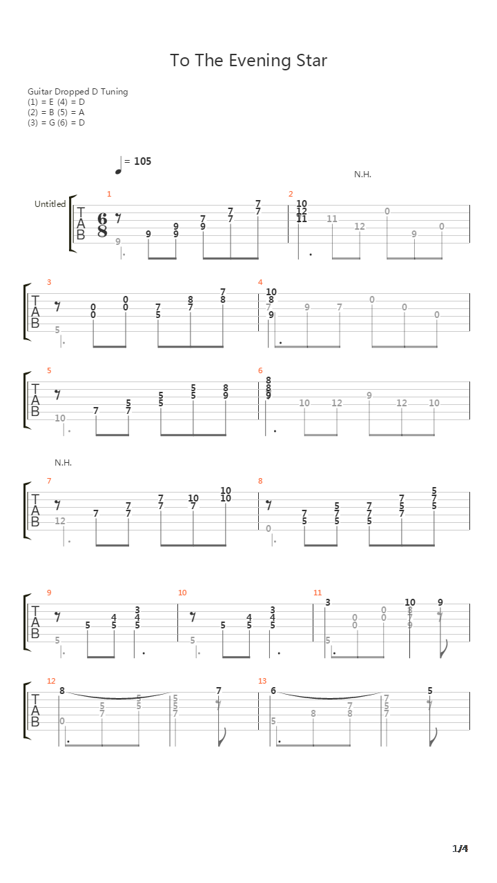 To The Evening Star吉他谱
