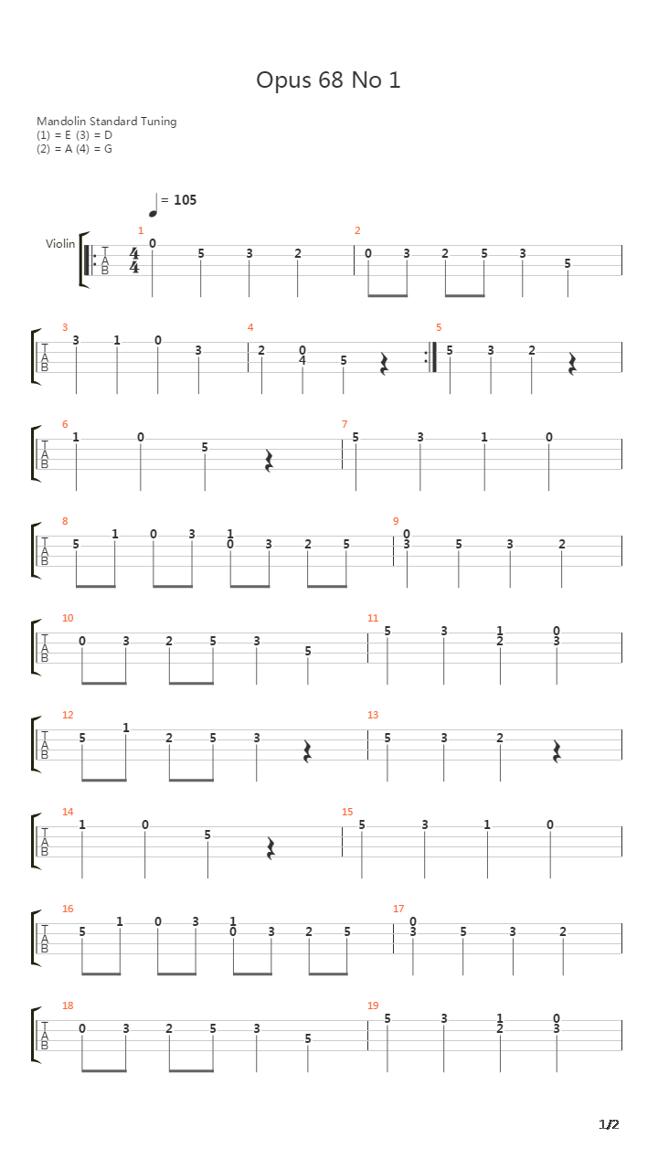 Opus 68 No 1吉他谱