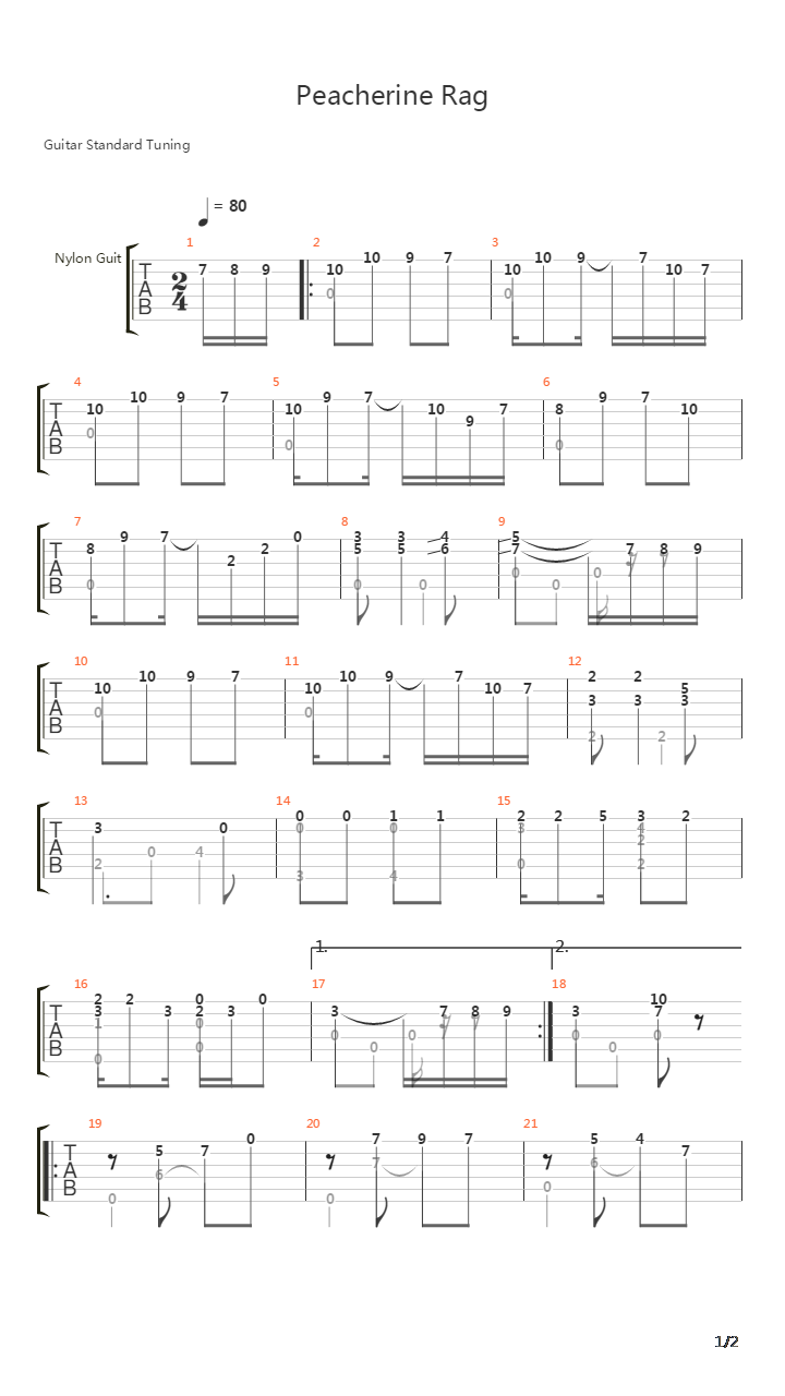 Peacherine Rag吉他谱