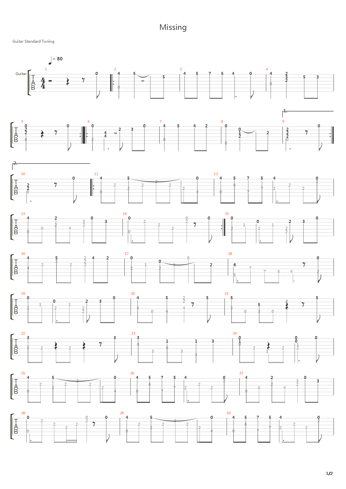 Missing吉他谱