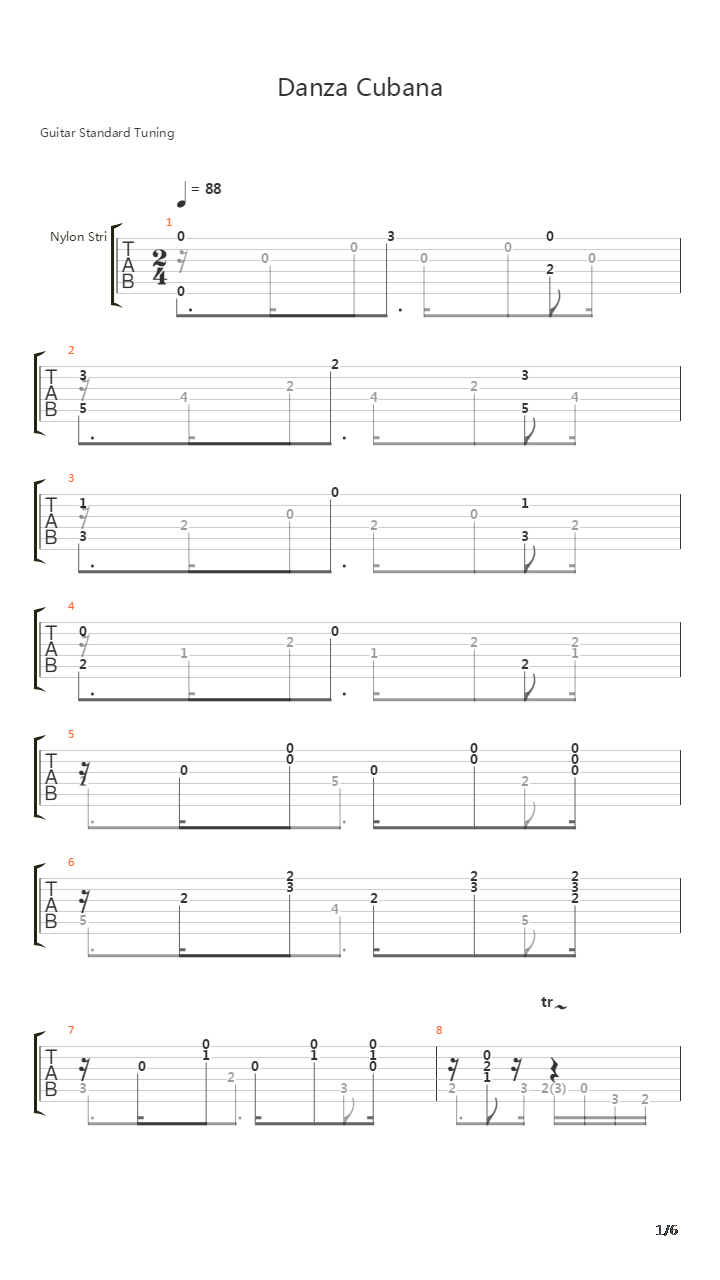 Danza Cubana吉他谱