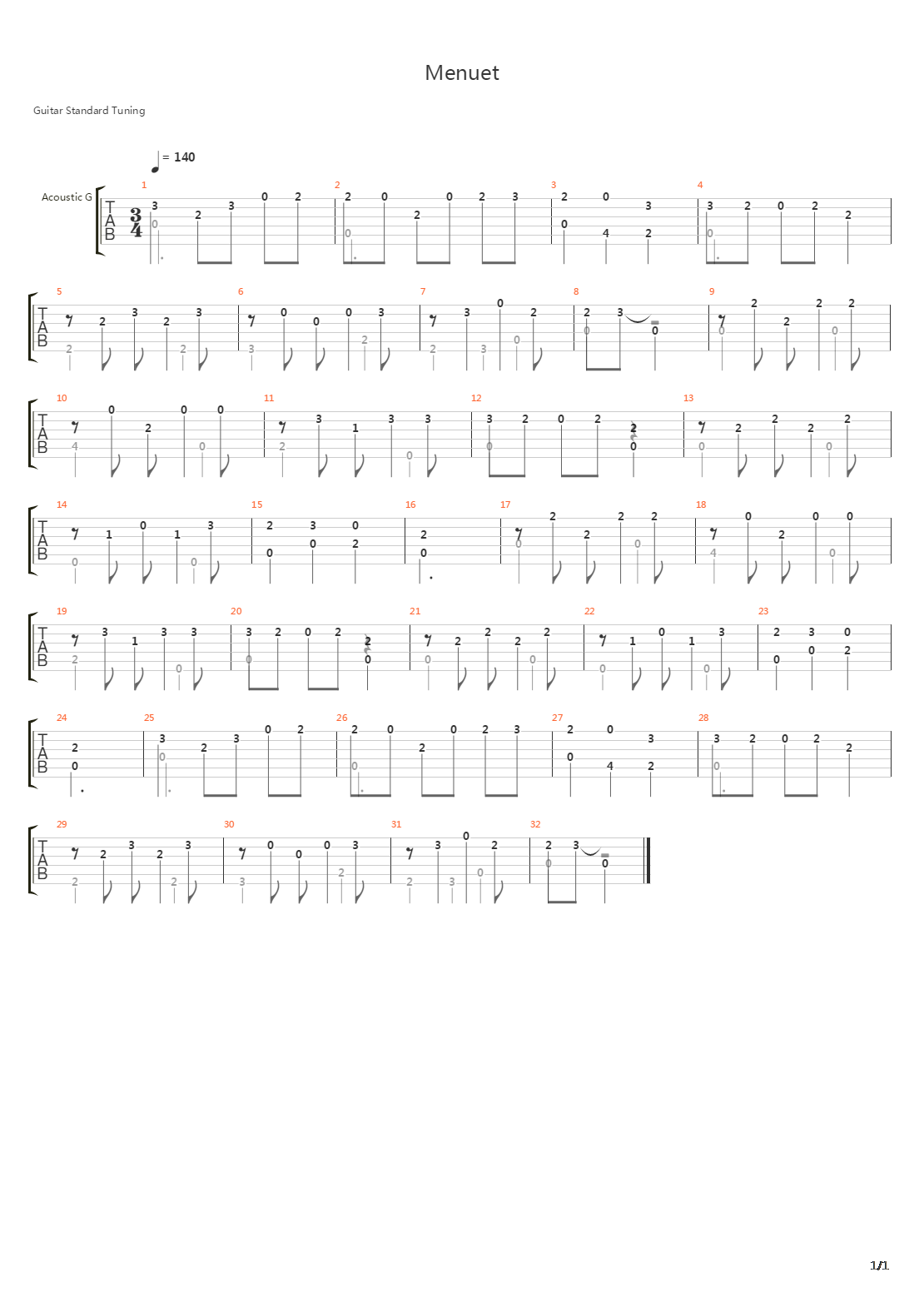 Menuet in D吉他谱