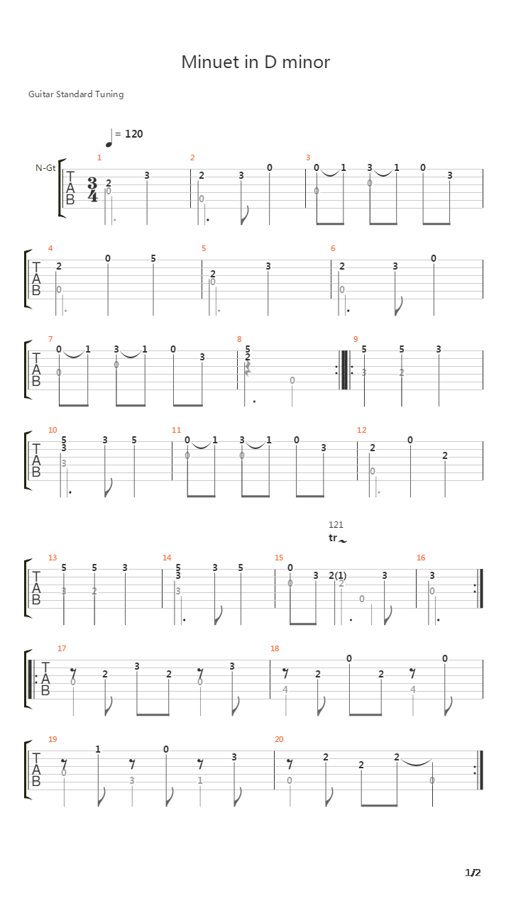 Minuet in D minor吉他谱