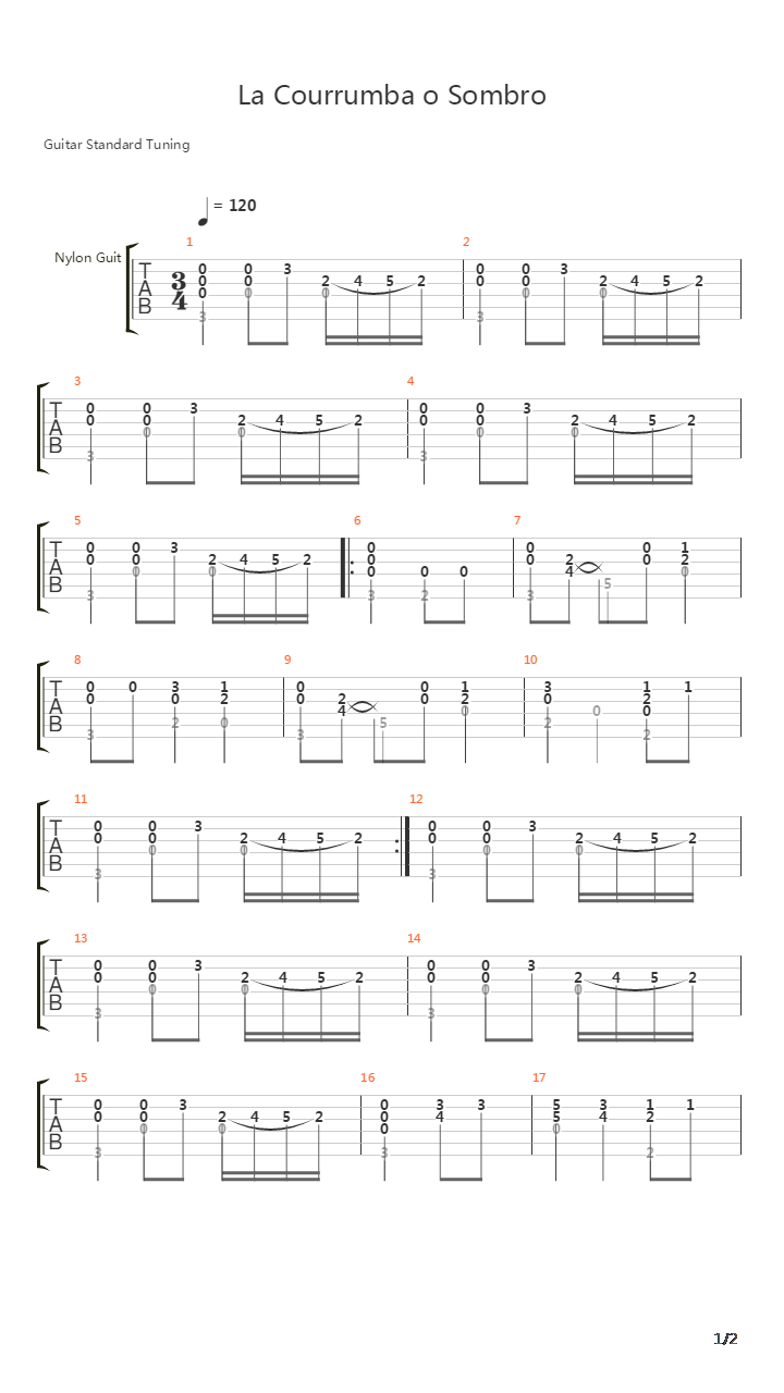 La Courrumba o Sombro吉他谱