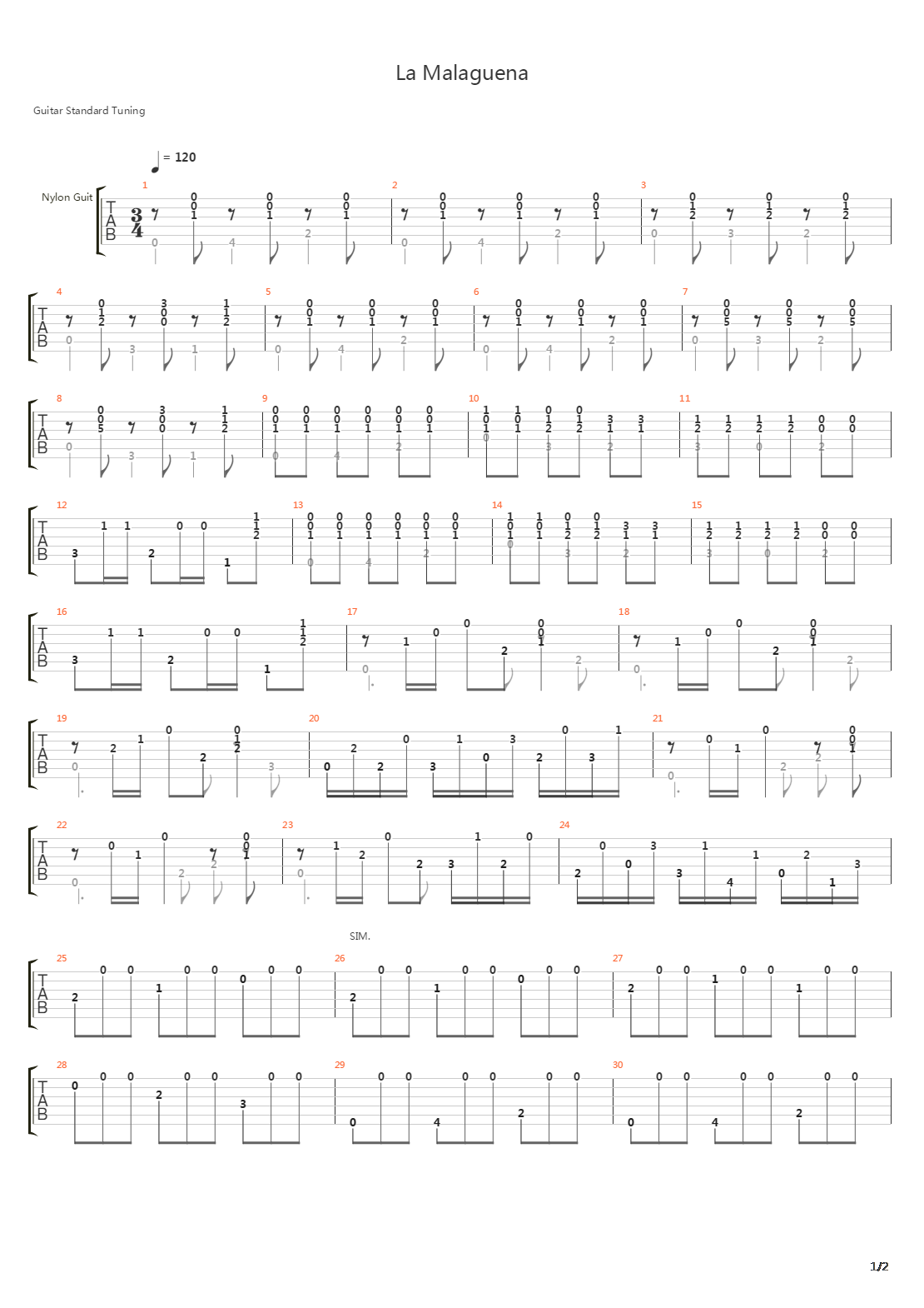 La Malaguena吉他谱