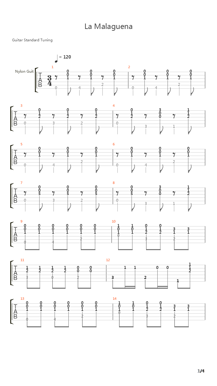 La Malaguena吉他谱