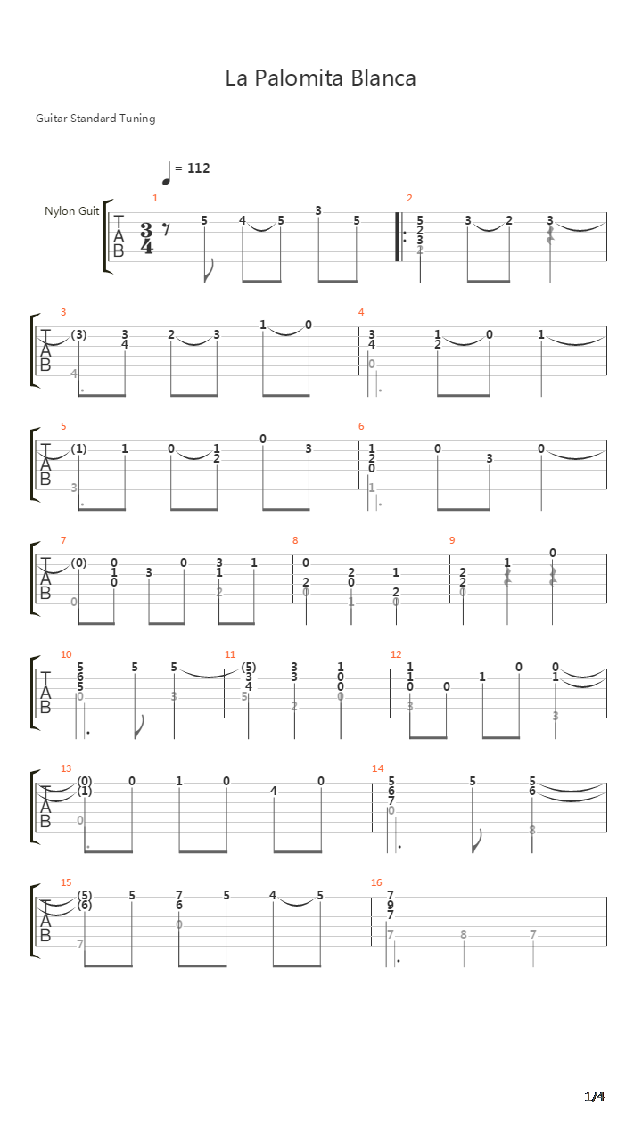 La Palomita Blanca吉他谱