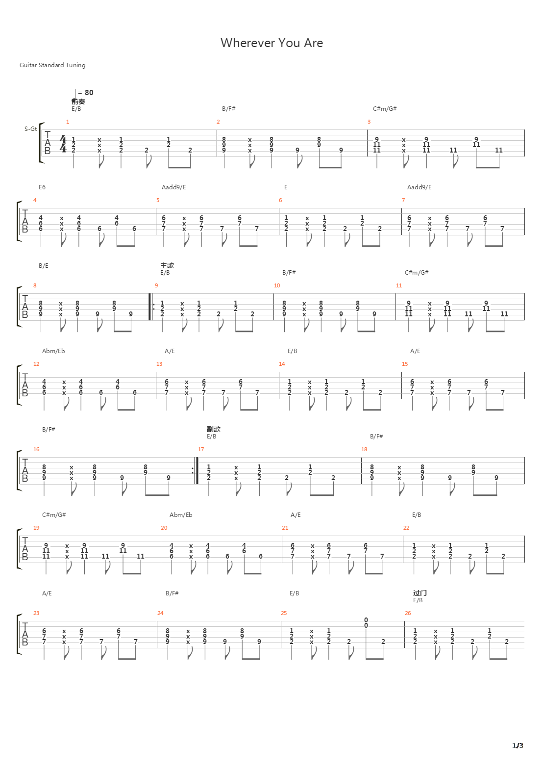 Wherever You Are(live)吉他谱