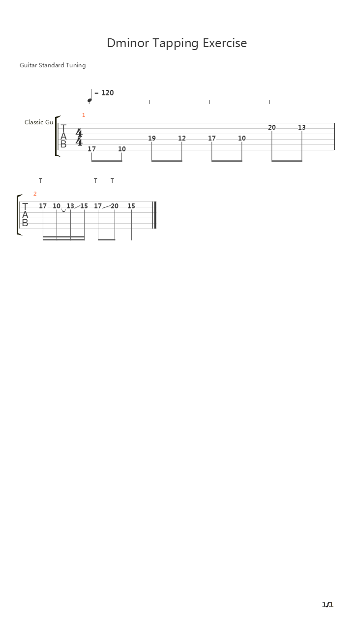 点弦练习 - D Minor Tapping Exercise吉他谱