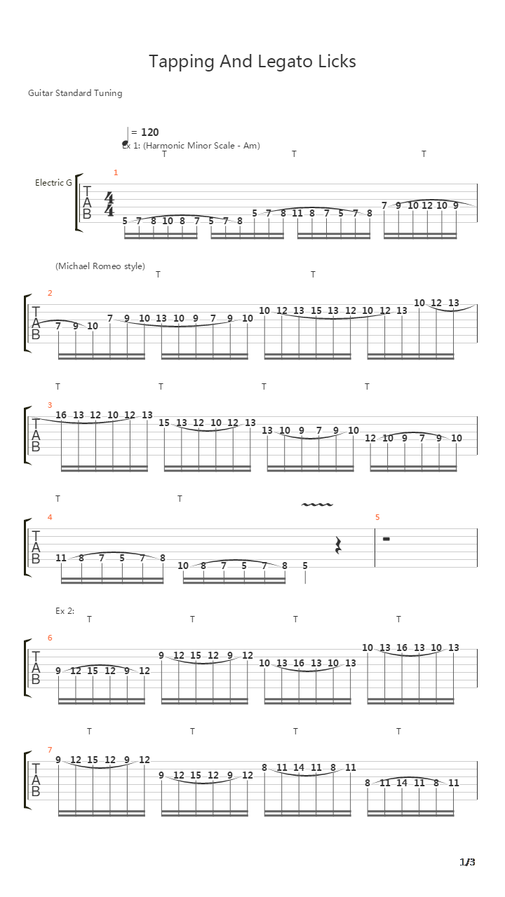 点弦练习 - Tapping And Legato Licks吉他谱