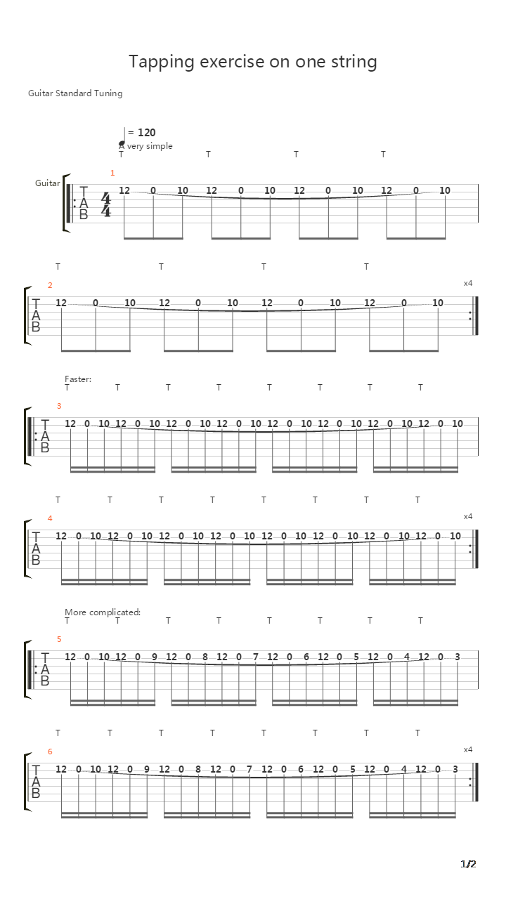 点弦练习 - Tapping Exercise On One String吉他谱