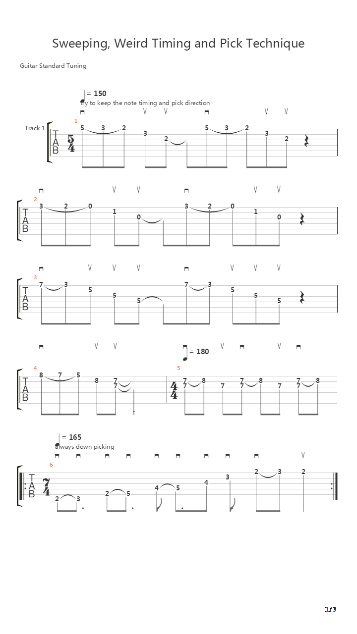 扫拨练习 - Sweeping Weird Timing And Pick Technique吉他谱