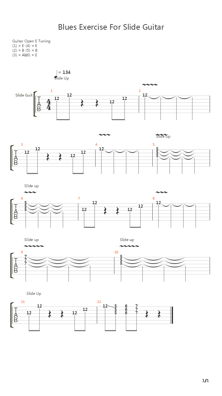 滑弦练习 - Blues Exercise For Slide Guitar吉他谱