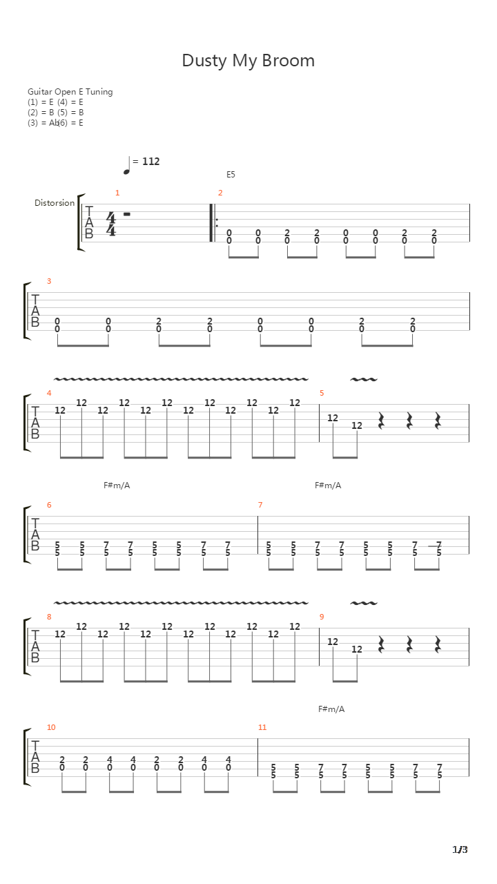 滑弦练习 - Dusty My Broom吉他谱