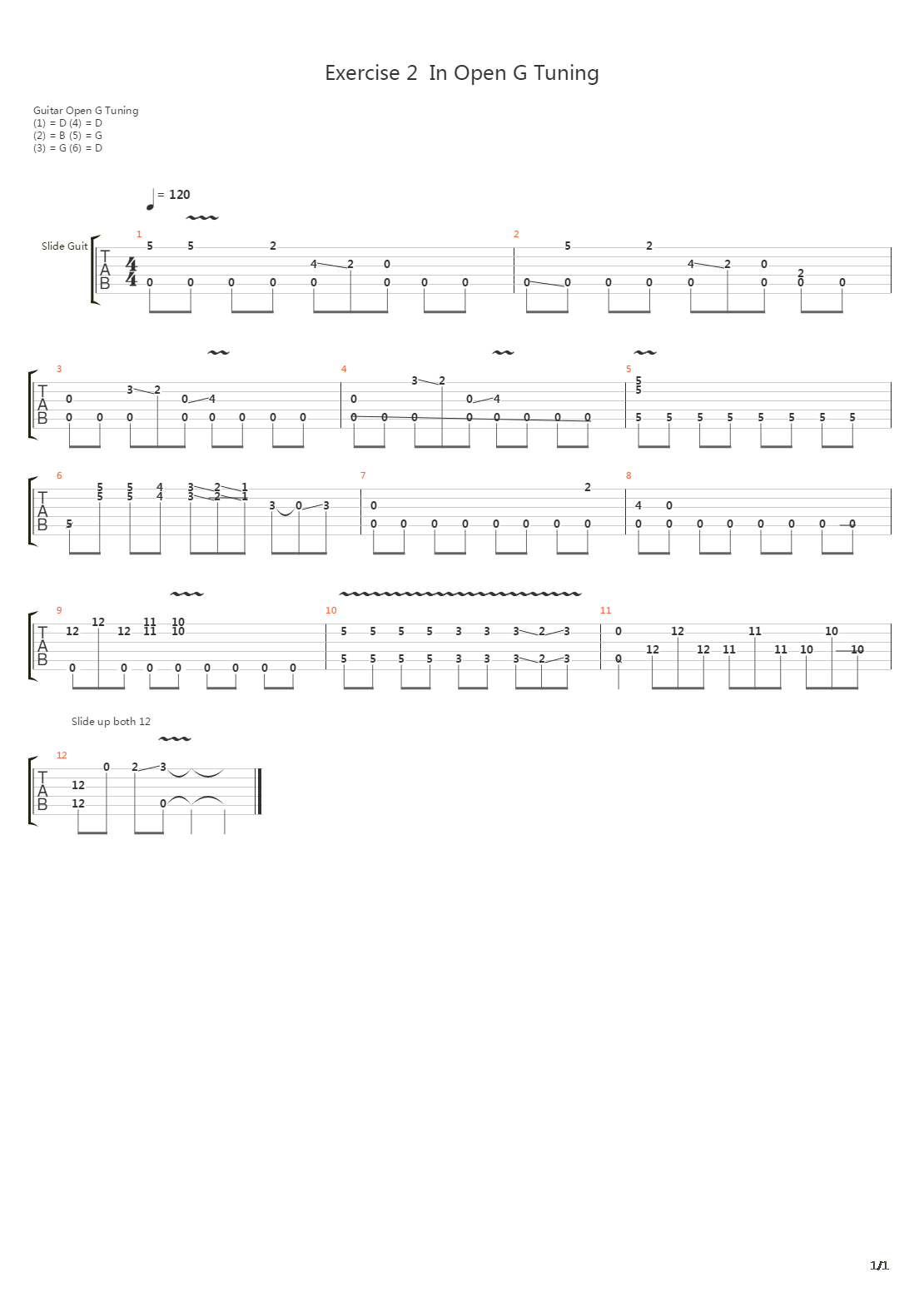 滑弦练习 - Exercise 2 In Open G Tuning吉他谱