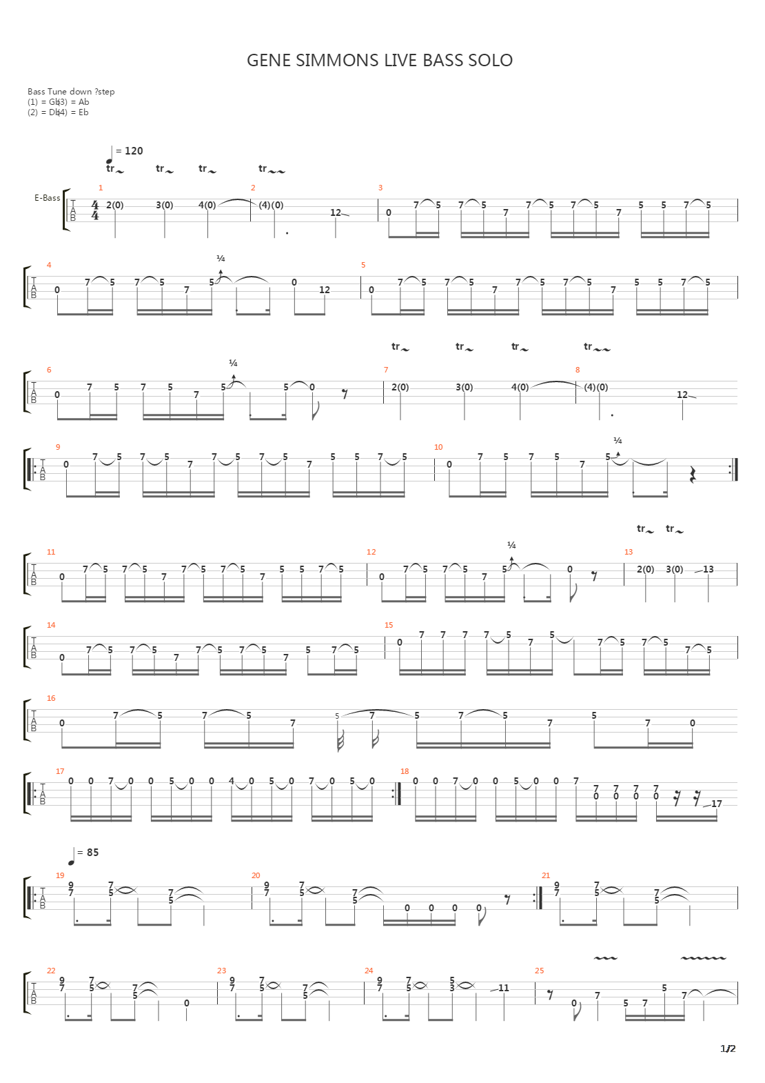 音阶练习&琶音练习 - Kiss - Gene Simmons Bass Solo吉他谱