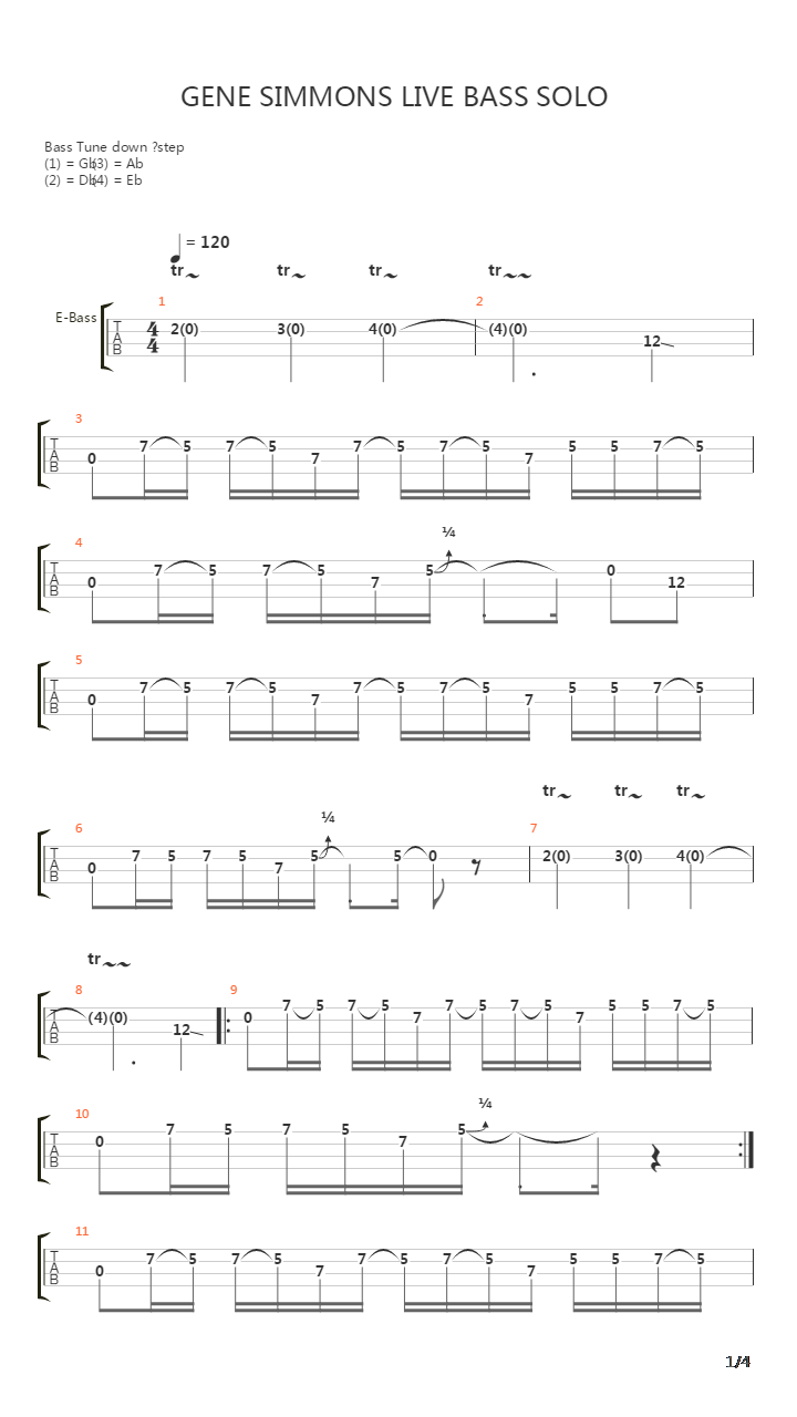 音阶练习&琶音练习 - Kiss - Gene Simmons Bass Solo吉他谱