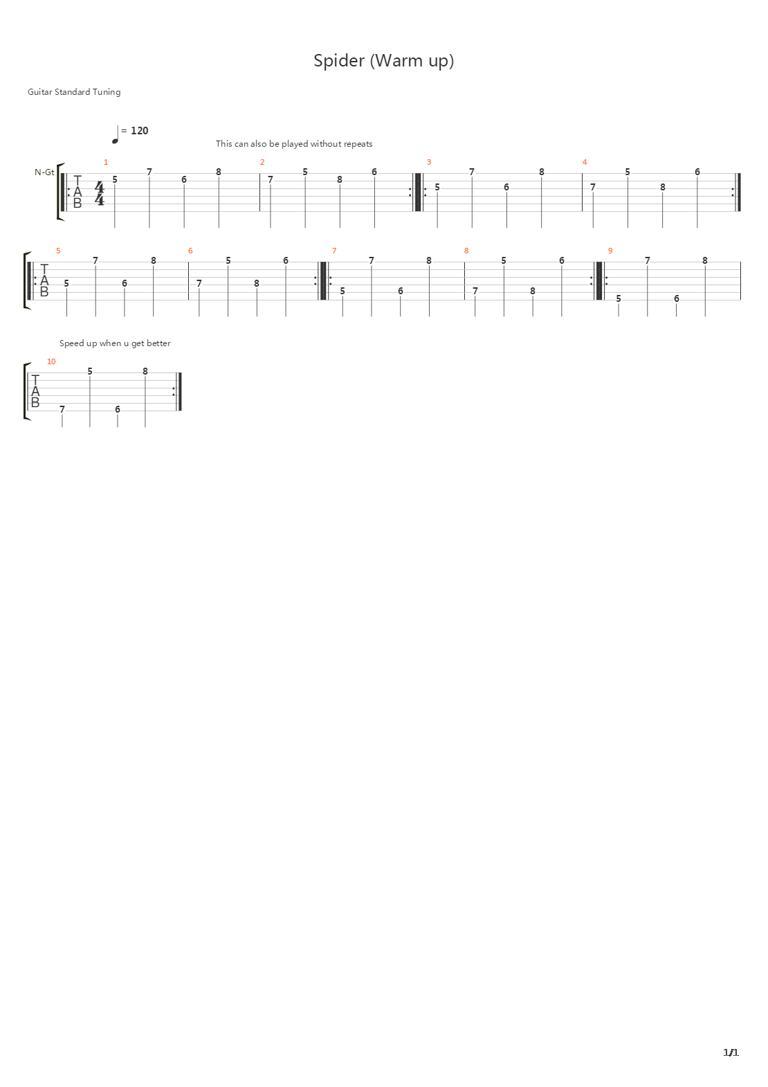 音阶练习&琶音练习 - Spider Warm Up吉他谱