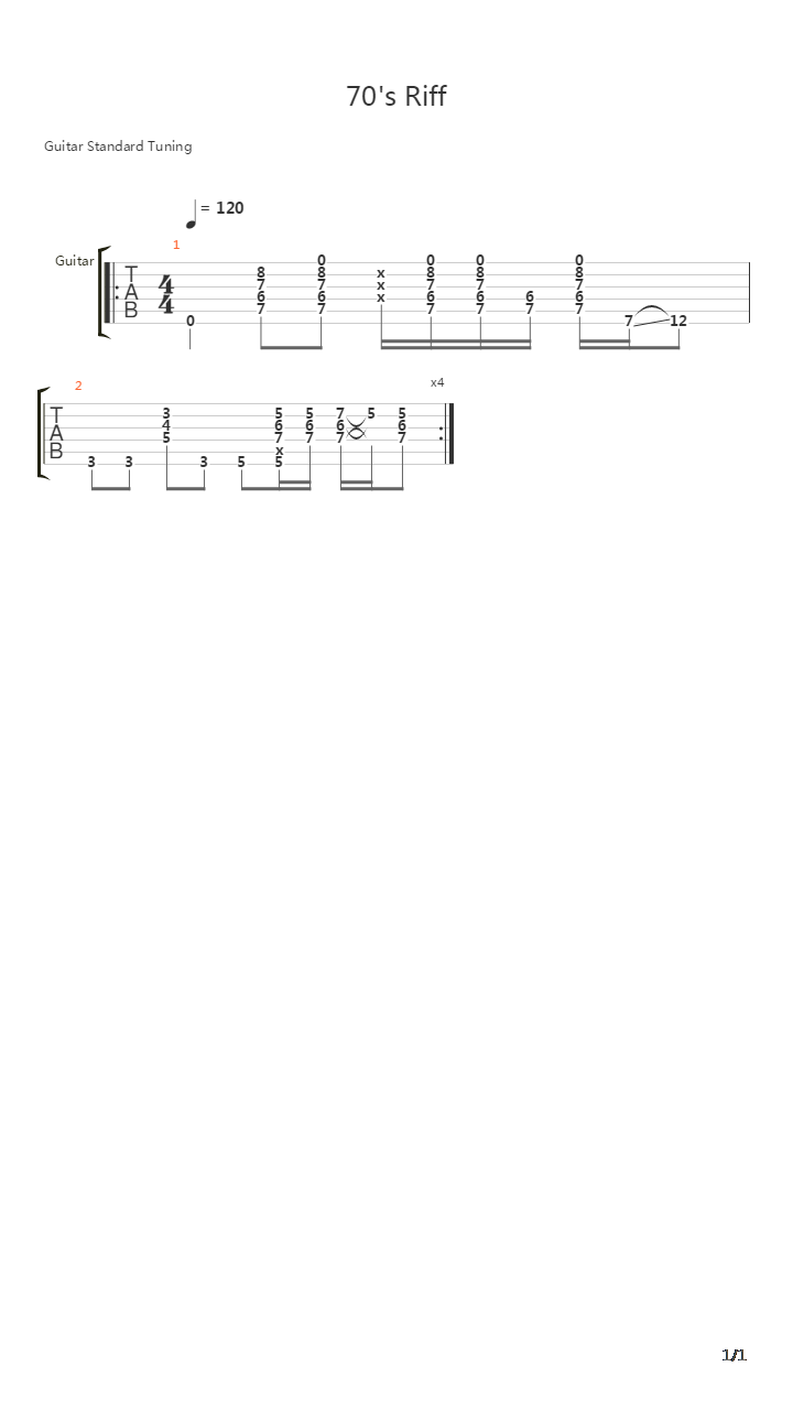 摇滚练习 - 70s Riff I吉他谱